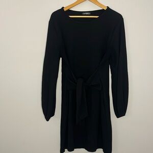 Black Long Sleeve Dress with Front Tie Waist